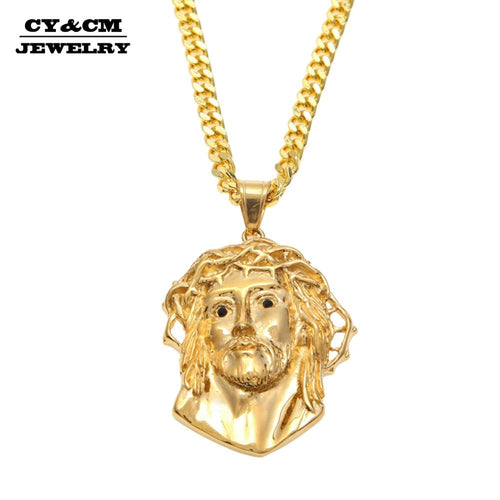 CY&CM Männer Frauen Gold Jesus Christus Kopf Anhänger Edelstahl Gold Farbe Jesus Gesicht Hip Hop Halskette Kette Mode Punk Schmuck