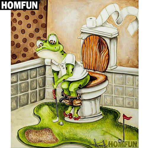 HOMFUN Vollquadratische/runde Bohrung 5D DIY Diamantmalerei "Frosch-Toilette" 3D Stickerei Kreuzstich 5D Wohnkultur Geschenk A00622