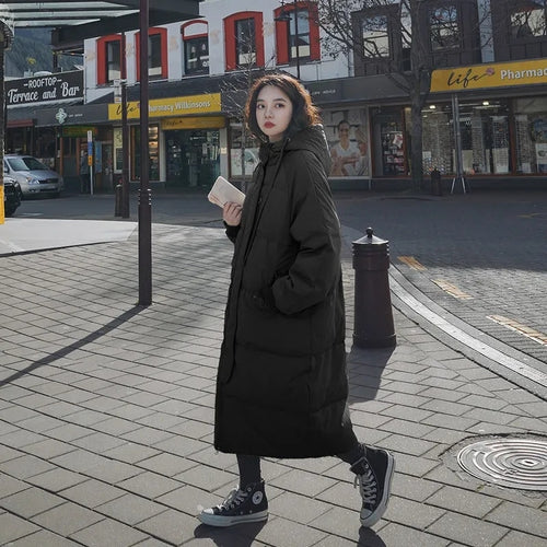 Women's Coat 2022 New Korean Version Loose Mid-Length Zipper Down Padded Jacket With Hood Thick Winter Outwear Female Trend