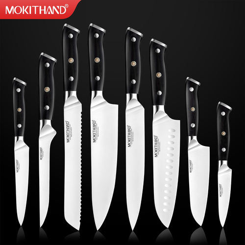 Japanische Küchenmesser 8-Zoll-Kochmesser-Set Deutschland 1.4116 Kohlenstoffstahl Santoku Angeln scharfes Kochmesser handgefertigt
