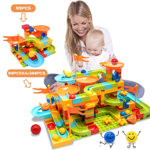 Große Größe Montageblöcke Marmor Race Run Maze Ball Bausteine Trichterrutsche Bausteine Spielzeug für Kinder Kindergeschenke