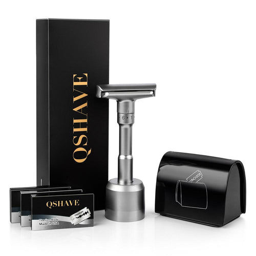 QSHAVE Adjustable Safety Razor kit Men's Shaving kit Holder + Razor + Blade Disposal Case +15 Blades set
