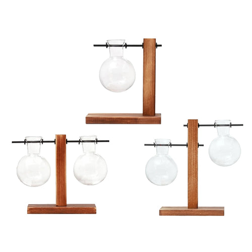 Terrarium-Pflanzgefäß, Glasvase, Wasserpflanzen, Vermehrungsstationen, Hydroponik-Pflanzen mit Holzständer, Garten-Hochzeitsdekoration