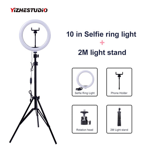 Videoleuchte Dimmbares LED-Selfie-Ringlicht USB-Ringlampe Fotolicht mit Telefonhalter 2M-Stativ für Make-up Youtube