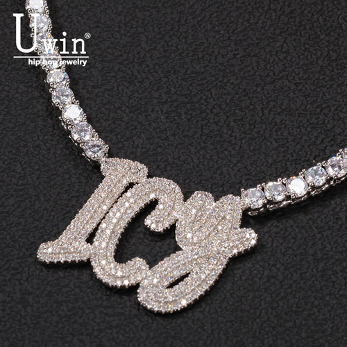 Uwin Namenskette Bürste Benutzerdefinierte Doppelschicht Buchstaben Anhänger Schweißen Tenniskette Iced OutPersonalisiertes Geschenk Drop Shipping