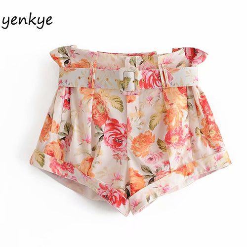 Blumendruck Shorts Frauen Freier Gürtel Hohe Taille Lässige Kurze Mujer Mode Sommer Short femme vetement femme LDZZ6309