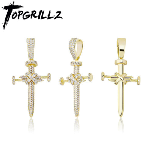 TOPGRILLZ Hip Hop Kreuz-Anhänger Halskette Mikro-Pflaster AAA+ Zirkonia-Anhänger mit Tenniskette Punk Mode Schmuck als Geschenk