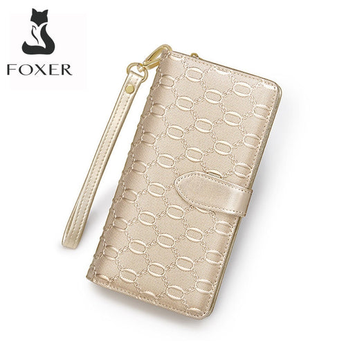 FOXER Brand Damen Lange Kuhleder Geldbörsen Damen Handtaschen Berühmte Designer Geldbörsen Damen Geldbörse Mode Weibliche Rindsleder Geldbörse