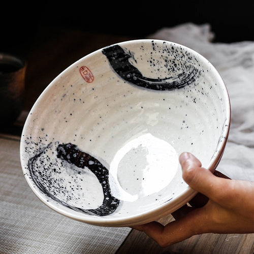 Japanischer Stil 7,5 Zoll große Schüssel Ramen Schale Keramik Suppenschüssel Retro Geschirr Hutschale Trompetenschale Keramik