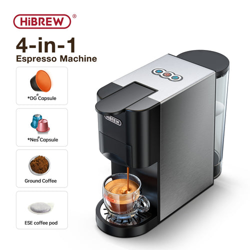 HiBREW Coffee Machine 4in1 Multiple Capsule Espresso Dolce Milk&Nespresso&ESE Pod&Powder Coffee Maker Stainless Metal Outook H3