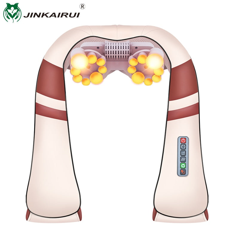 JinKaiRui 12 Massage Balls U Shape Electric Shiatsu Kneading Back Neck Shoulder Body 4D Infrared Heating Massager Car Home Relax