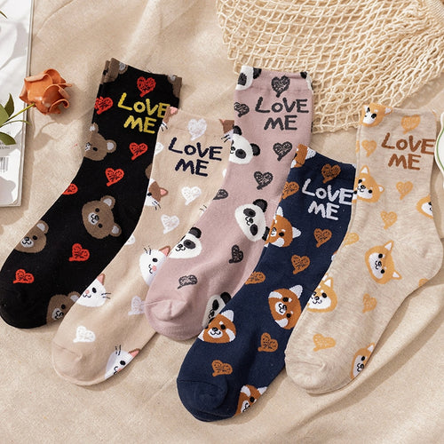Neue Tierdruck Kawaii süße Socken koreanischen Stil Frauen Cartoon Katze Panda Baumwolle Frau Mädchen calcetines meias mulher skarpety sox