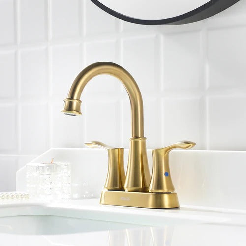 PARLOS 2-handle Bathroom Faucet Brushed Gold with Pop-up Drain & Supply Lines, Demeter,1.5GPM
