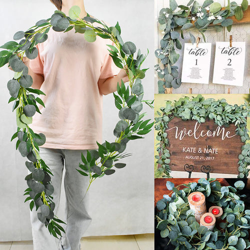 Grüne Eukalyptusblätter Girlande Wisteria Künstliche Blumen Rattan Gefälschte Pflanze Seidenblätter Reben Für Hochzeit Geburtstag Party Dekoration