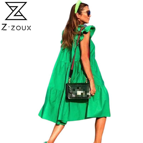 Z-ZOUX Damen Kleid Kurzarm Plissee Lange Kleider Mode Böhmisches Kleid Solide Lose Sommerkleider Übergröße Weiß Schwarz Neu