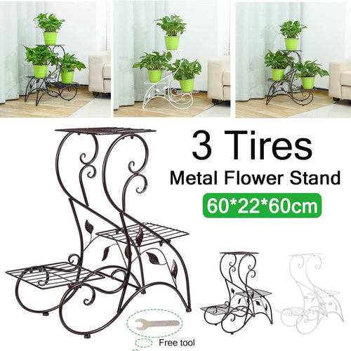 3-stöckiger Metall-Pflanzenständer, Blumenregal, Topflagerregal, Präsentationsregal, Halter, Zuhause, drinnen, draußen, Dekoration, Garten, Balkon, 60 x 22 x 60 cm