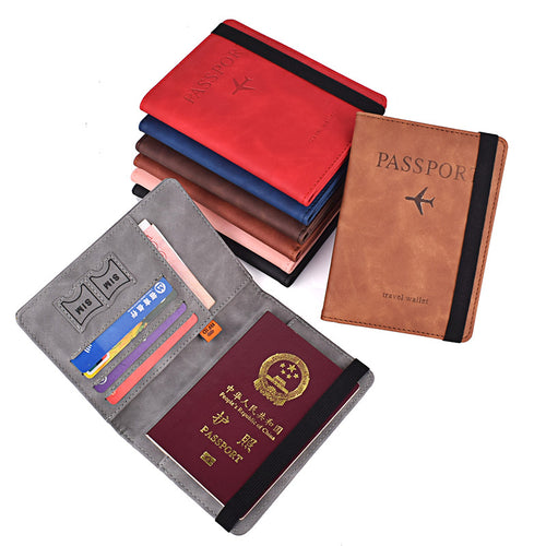 Elastisches Band Leder Reisepasshülle RFID-Blockierung für Karten Reisepasshülle Brieftasche Dokumenten-Organizer Fall Männer Frauen