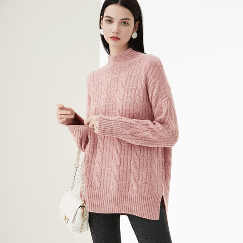 Masigoch Winter übergroßer Pullover aus 100 % Kaschmir, gestrickt, exquisiter Rollkragenpullover für Damen, warmer Pullover mit langen Ärmeln