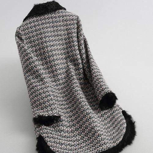 Luxus Tweed Mantel Frauen Herbst Winter Langarm Kragen Warmer Mantel Weibliche Streetwear Elegante Pelz Oberbekleidung M-XL