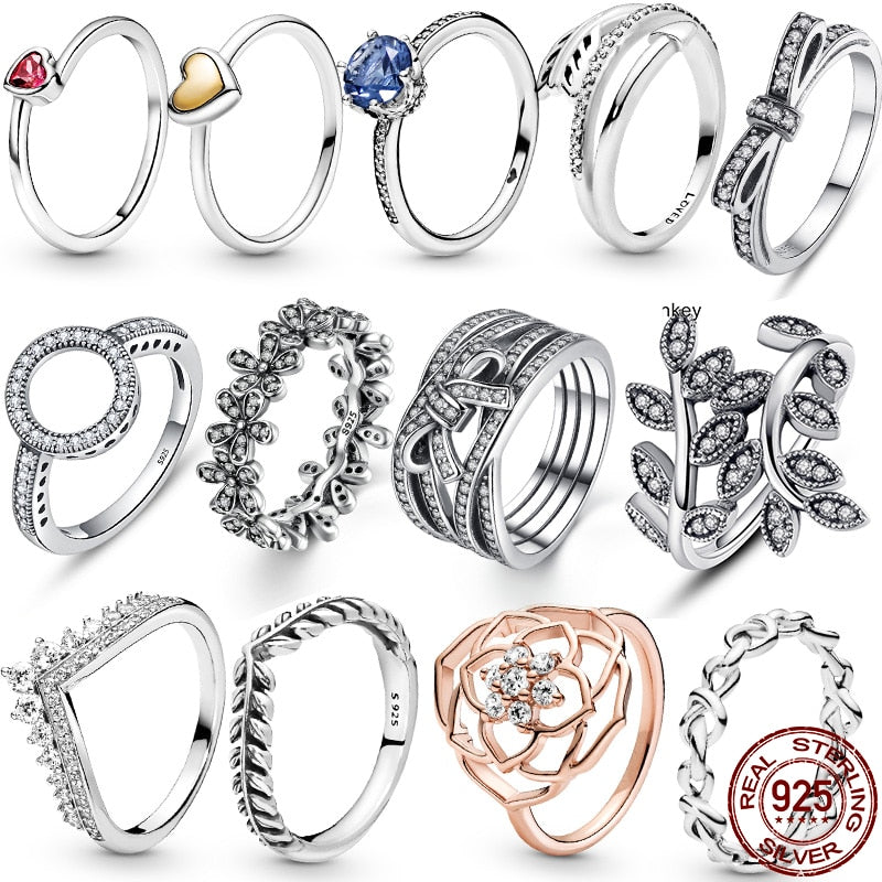 2021 New Hot Sale 100% 925 Sterling Silver Rings  Wholesale Popular Flower Lucky Rings For Women Jewelry Making Dorpshipping