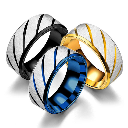 Fashion Simple Inner Arc Double Beveled Batch Flower Twill Horizontal Sand Ring Wholesale Stainless Steel Rings for Women Men