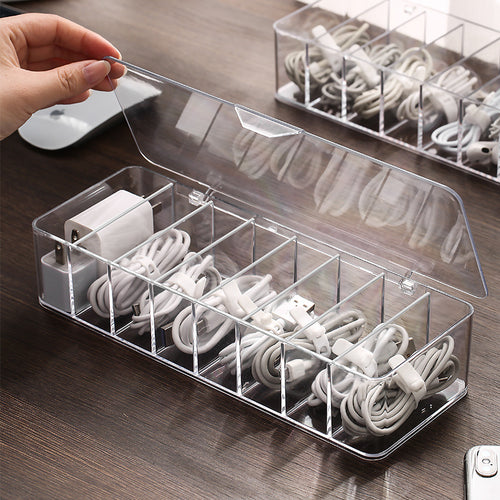 Kabel-Aufbewahrungsbox Transparenter Kunststoff-Datenleitungs-Aufbewahrungsbehälter für Schreibtisch-Schreibwaren, Make-up-Organizer, Schlüssel- und Schmuckschatulle