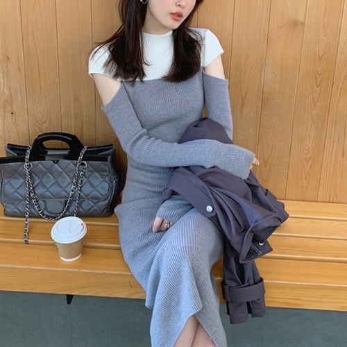 French Vintage Sweater Dress Women Casual Long Sleeve Knitted Dress Office Lady Slim One Piece Dress Korean Fashion 2021 Autumn