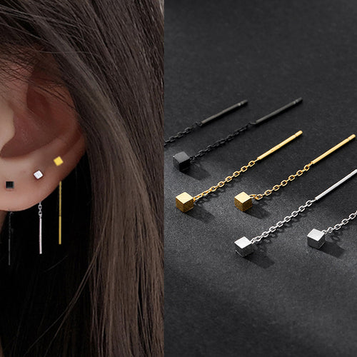 Minimalist Long Tassel Earrings For Women Gold Silver Color Geometric Square Hanging Ear Line Girls Party Jewelry Pendientes