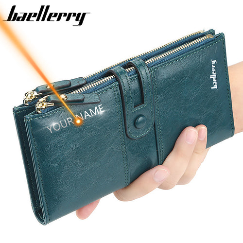 2022 Name Engrave Women Wallets Fashion Long Leather Top Quality Card Holder Classic Female Purse Zipper Brand Wallet For Women