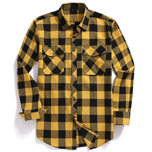 2022 Neue Männer Casual Kariertes Flanellhemd Langarm Brust Zwei Taschen Design Mode Gedruckt-Knopf (USA GRÖSSE SML XL 2XL)