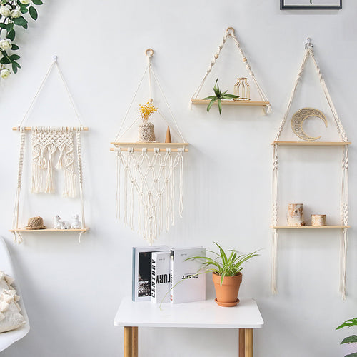 Makramee-Wandregal Boho Home Decor Regale an der Wand Kerzenhalter Schwebendes Regal für Schlafzimmer Holzdekoration Kinderregal