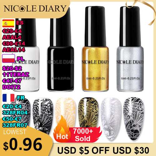 NICOLE DIARY 6ml Stamping Nail Polish Black White Nail Art Printing Varnish Stamp for Nails Hybrid Nail Polish Lacquers