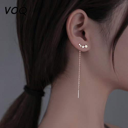 VOQ Silver Color Star Earline Women's New Exquisite Long Chain Earrings Best Jewelry Gift