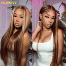 13x6 HD Highlight Glueless Perücke Echthaar Sofort tragbar für Frauen 30 32 Zoll Glatt Honigblond Lace Front Perücken im Angebot
