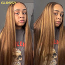 13x6 HD Highlight Glueless Perücke Echthaar Sofort tragbar für Frauen 30 32 Zoll Glatt Honigblond Lace Front Perücken im Angebot