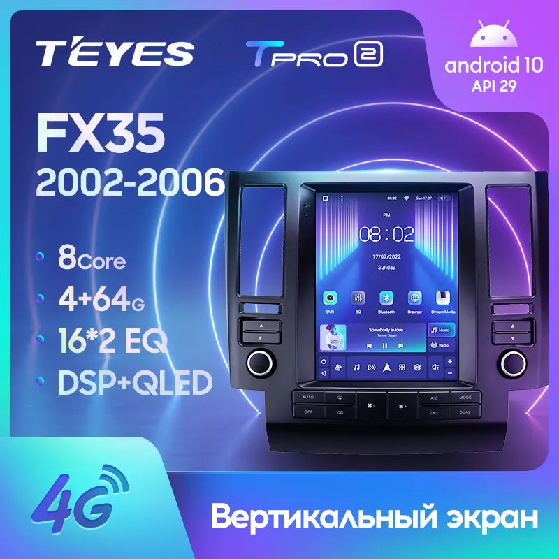 TEYES TPRO 2 For Infiniti FX35 1 2002 - 2006 For Tesla style screen Car Radio Multimedia Video Player Navigation GPS Android No 2din 2 din dvd