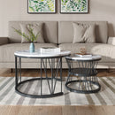 Comanlai Round Coffee Table,Set of 2 Wooden Coffee Table,Modern Side Table Set with Metal Frame for Living Room,Balcony