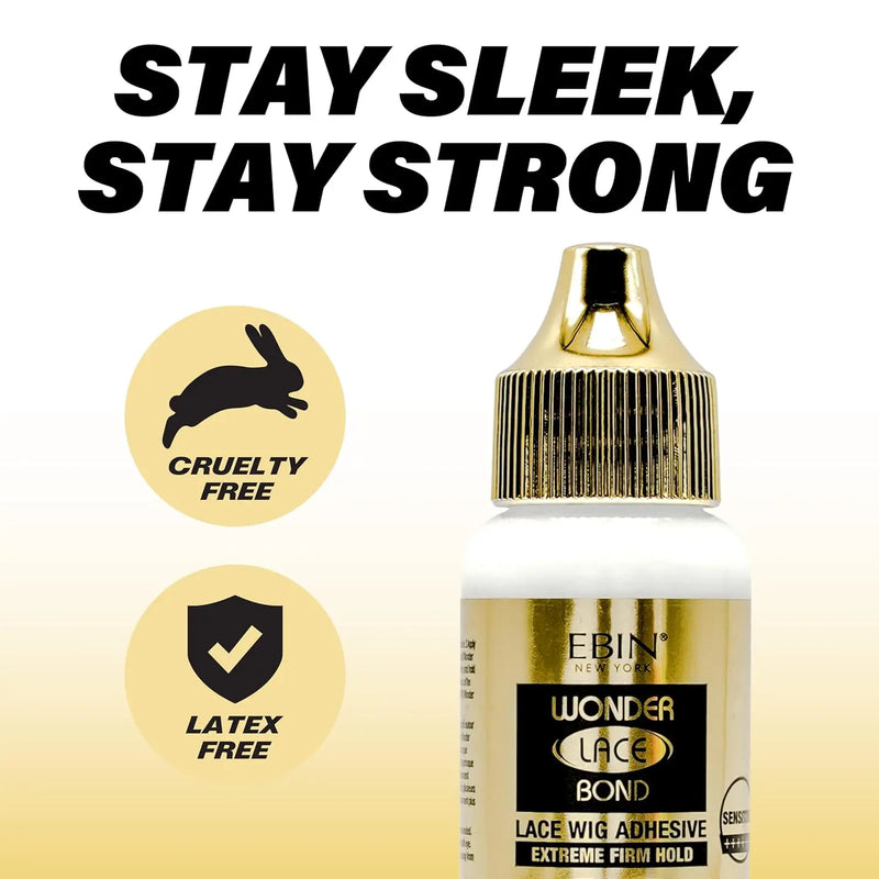 Ebin New York Wonder Lace Bond Lace Wig Adhesive Extreme Firm Hold Sensitive 1.15oz - Gentle on Skin, Long Lasting Hold