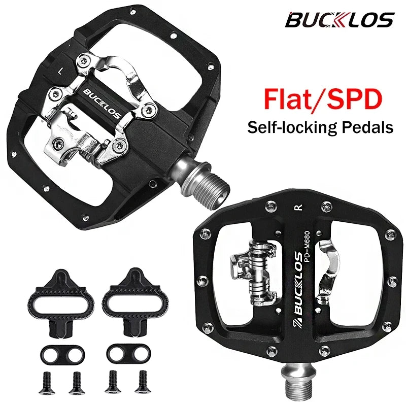 BUCKLOS Pedals Contact MTB Bike Cleat Pedal Flat Dual Function Mountain Bike Pedal Fit SPD System Bearing Bicycle Platform Pedal