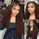 Curly wigs Transparent Lace Front Wig Chocolate Brown 13x4 Lace Frontal Human Hair Wig Brazilian Deep Wave For Women Pre Plucked