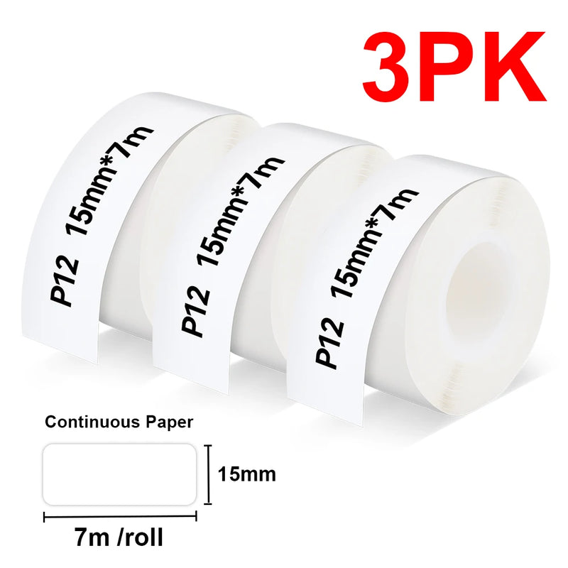 P12 Mini Portable Label Printer with Adhesive P12 Label Paper Sticker Similar as Marklife P12 P15 DELI Q2 Label Maker DIY Label