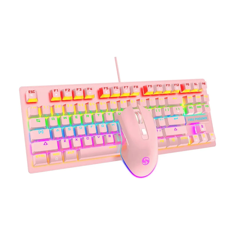 Mechanical Keyboard Kit And Mouse Gamer 3200 Dpi Wired Abnt2 Lighting Led Rgb Switch Blue 60% Pink Be-k1 Luuk Young