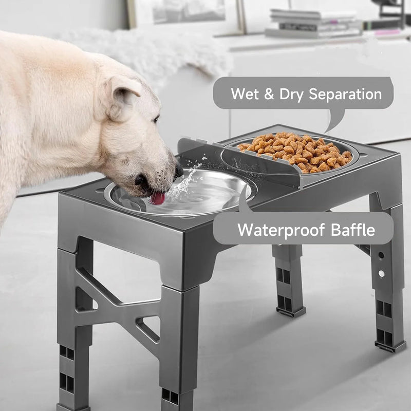 Lifting Adjustable Dog Feeder Bowls Stand  Double Stainless Steel Food Water Bowls Dry Wet Separation For Small Medium Large Dog