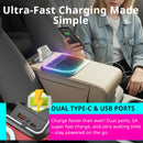 Car Armrest Cushion Center Console Storage Organizers Seat Cover Cup Holder Tissue Box Phone Slot Fast Charger Ambient LED Light