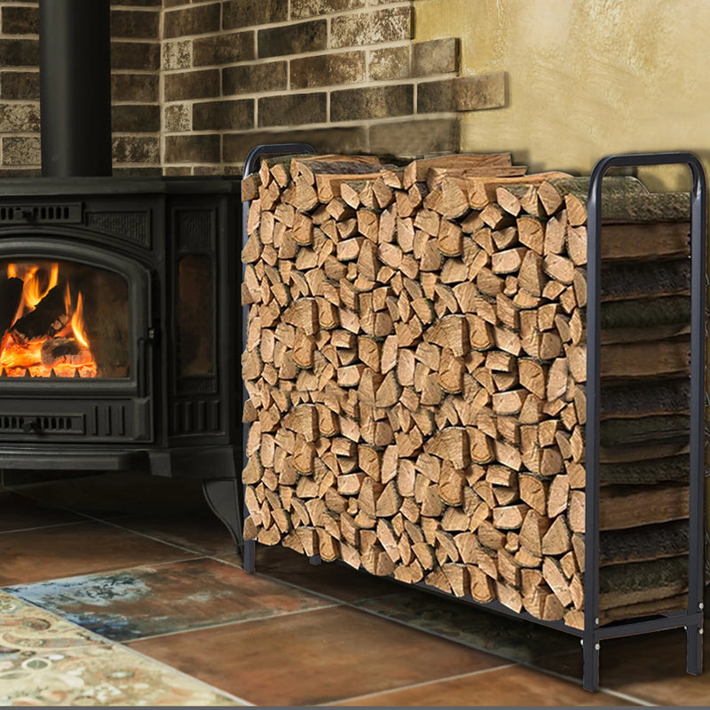 48" Large Metal Indoor Outdoor Fire Wood Log Rack With Cover, Waterproof Firewood Storage, Heavy Duty for Home and Outdoors
