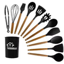 12 Piece Set Kitchen Accessories Cooking Tools Silicone Cooking Utensils Kitchen Utensil Set with Wooden Handle