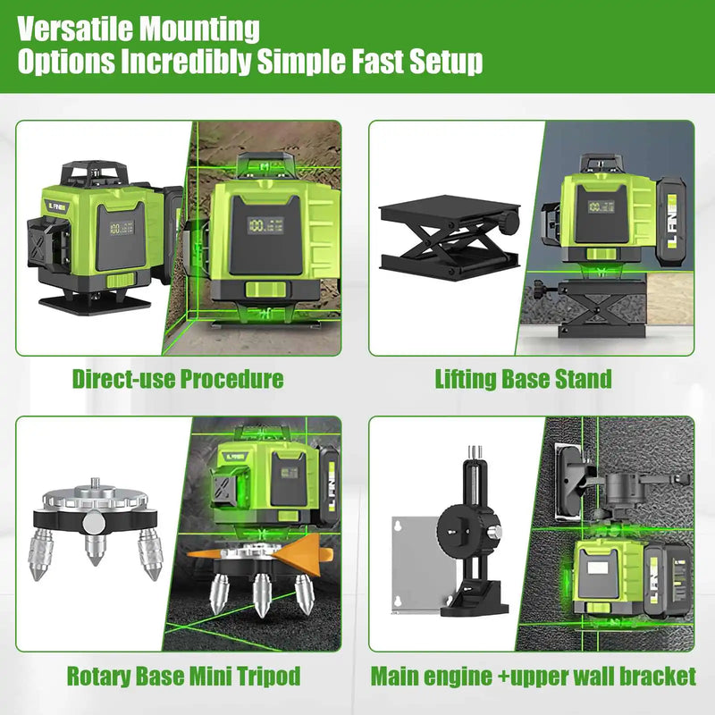 16 Lines 4D Laser Level 12 Lines 3D level 360 ° selflifting Horizontal and Vertical Cross Super power Green Laser Beams