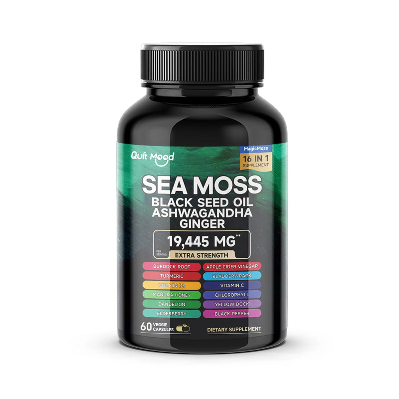 Quitmood Sea Moss Shilajit Energy Bundle for Man & Women, with Black Seed Oil, Ashwagandha, Ginger, Burdock Root, Turmeric