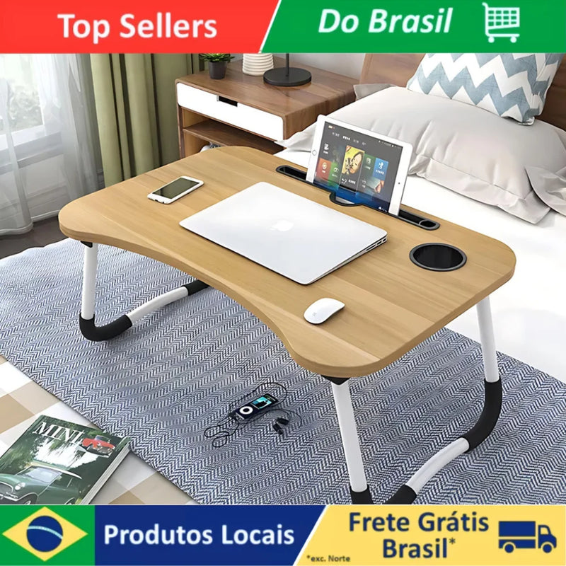 Mesa Dobrável De Madeira Portátil Para Cama Estudo Notebook Lanches Multifunções