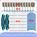 Fit for Midea S5+ Plus, Conga 2299 Ultra Home X-Treme Genesis Vacuum Parts Main Roller Side Brush Hepa Filter Mop Cloth Dust Bag